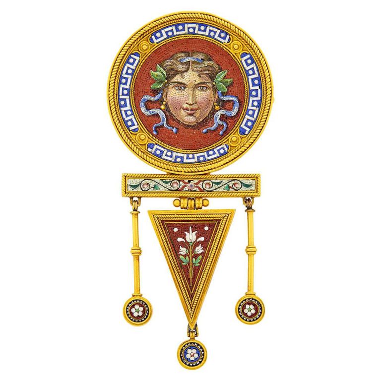 18k gold micromosaic 'Medusa' pendant-brooch