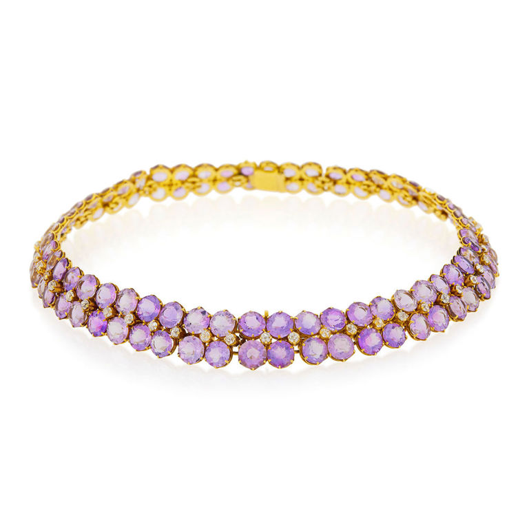 Antique gold choker necklace with amethyst and diamond