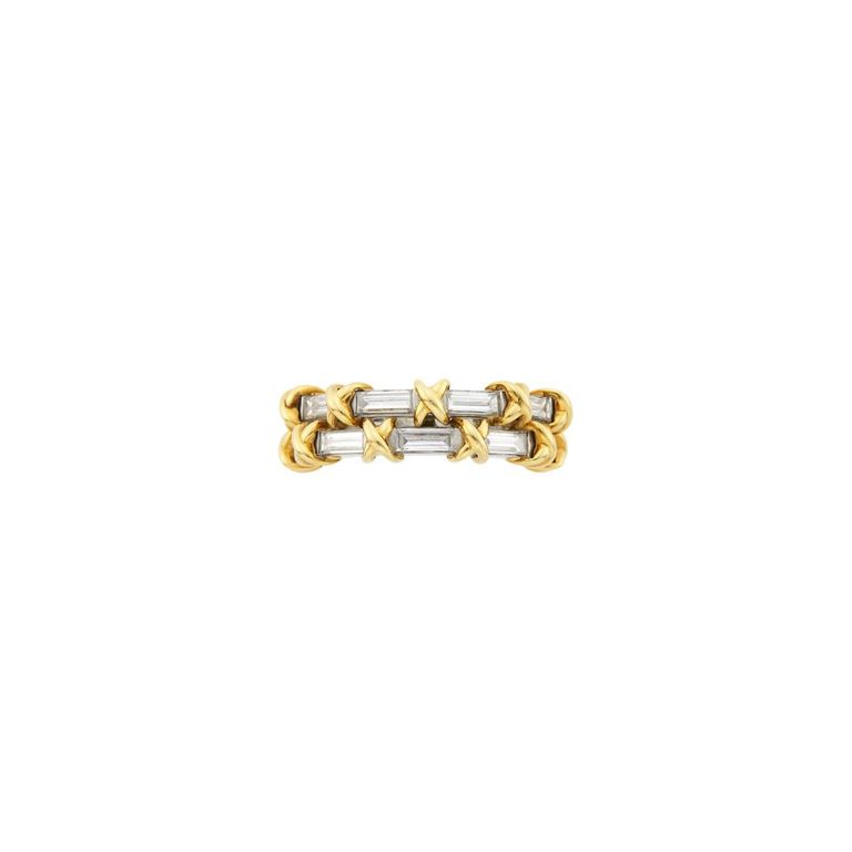 Platinum and 18k gold double band ring with diamond