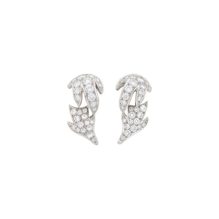 Platinum leaf earclips with diamond