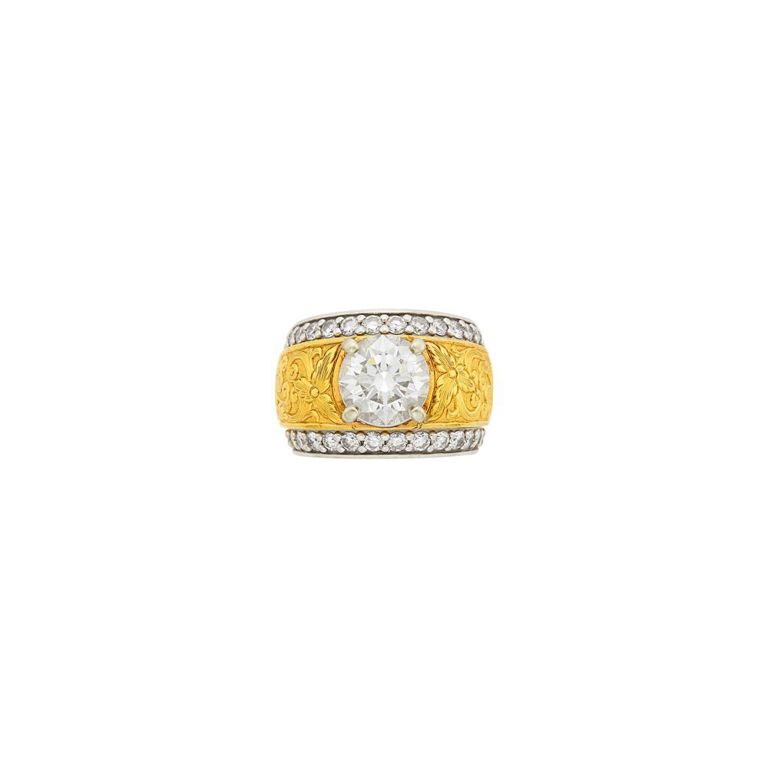 18k gold and platinum band ring with diamond