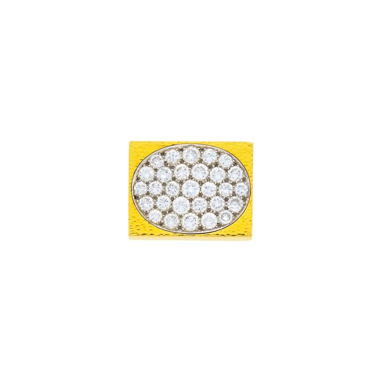 18k hammered gold and platinum ring with diamond