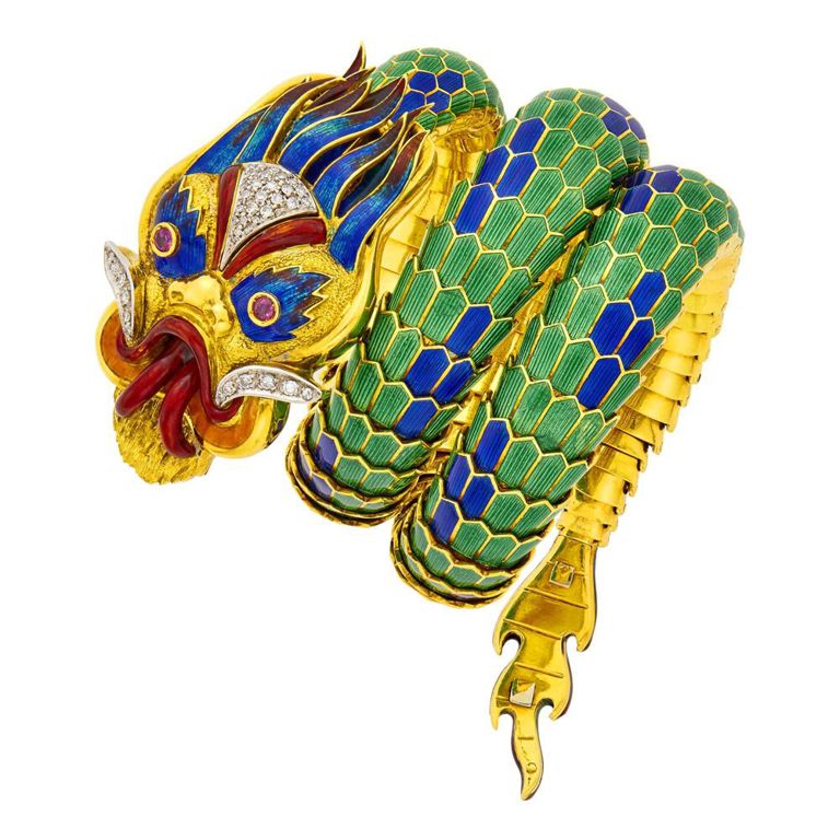Two-color gold coiled dragon bracelet