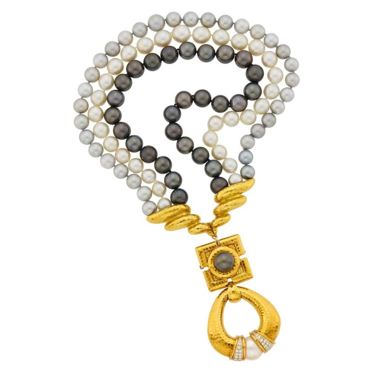 Triple strand necklace and diamond pendant