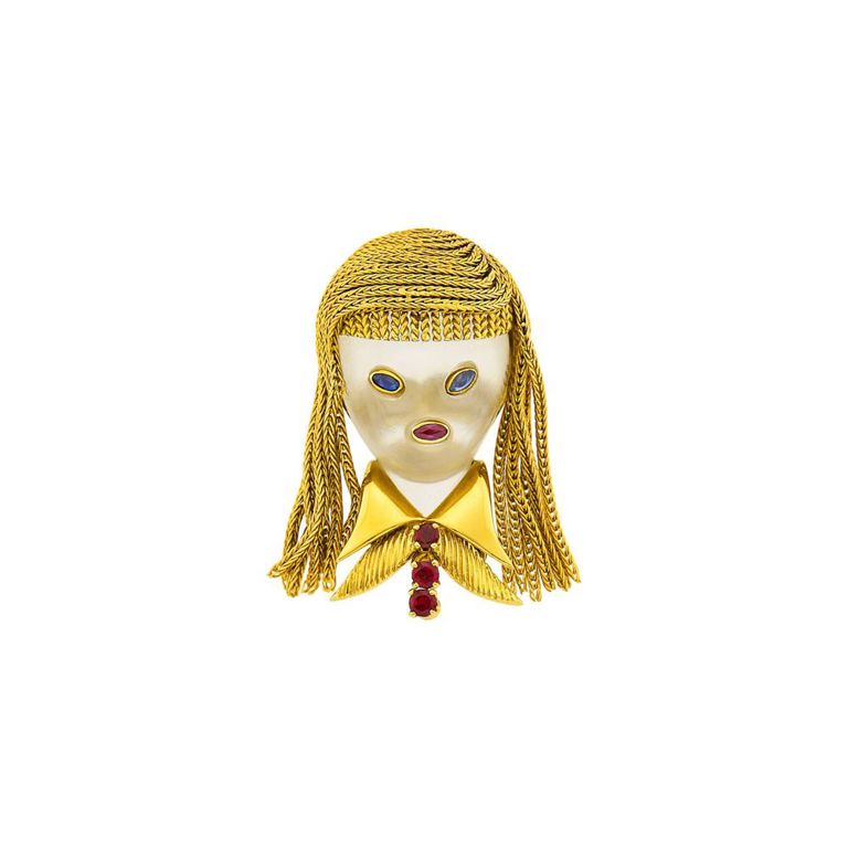 18k gold figural fringe clip-brooch
