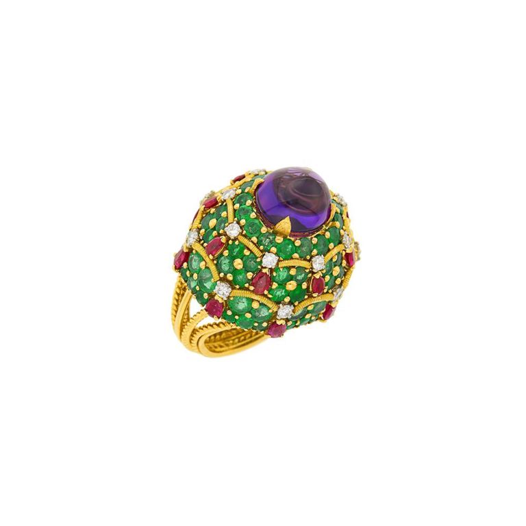 18k gold and platinum dome ring