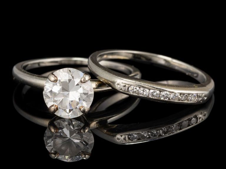 Vintage Jabel 18k white gold and approx. 1.15 ct diamond women's wedding set