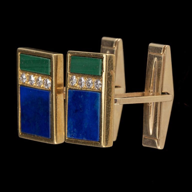 Vintage 14k and 18k yellow gold, diamond, and stone cufflinks