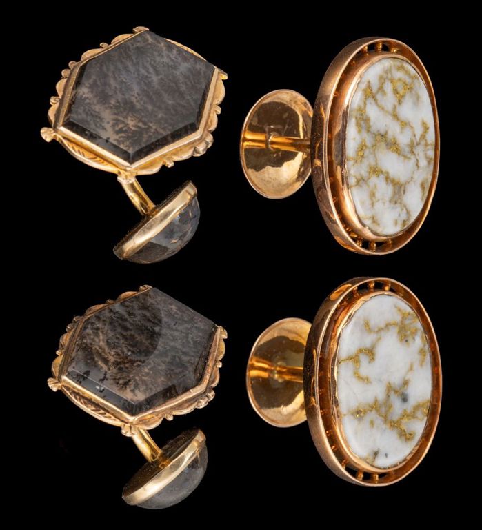Antique/vintage 14k gold and agate cufflinks, two pairs