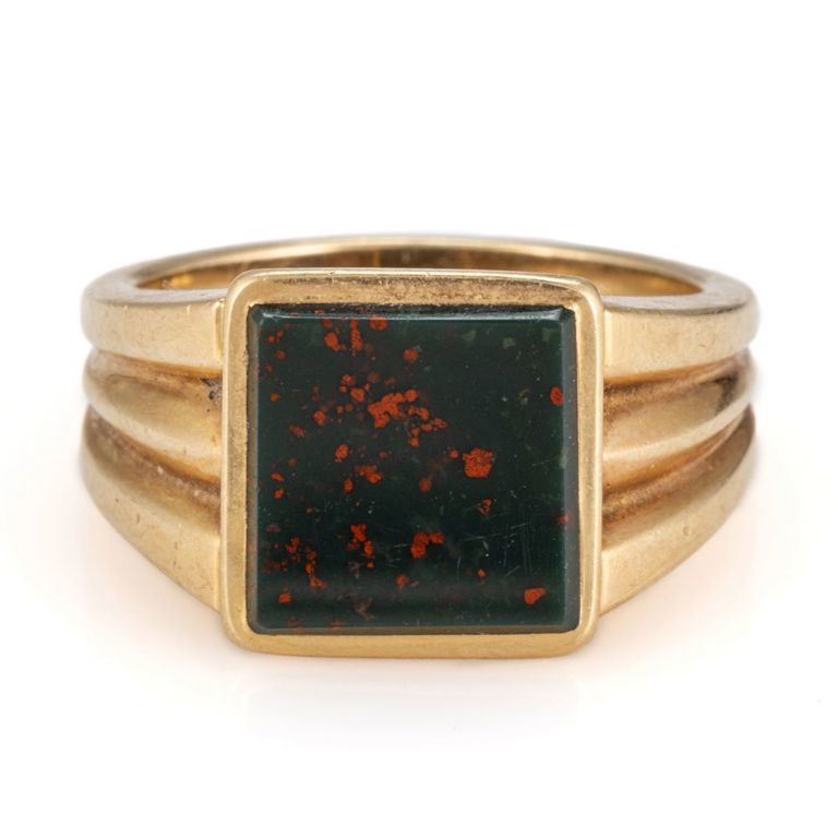 Vintage 14k yellow gold and bloodstone men's ring