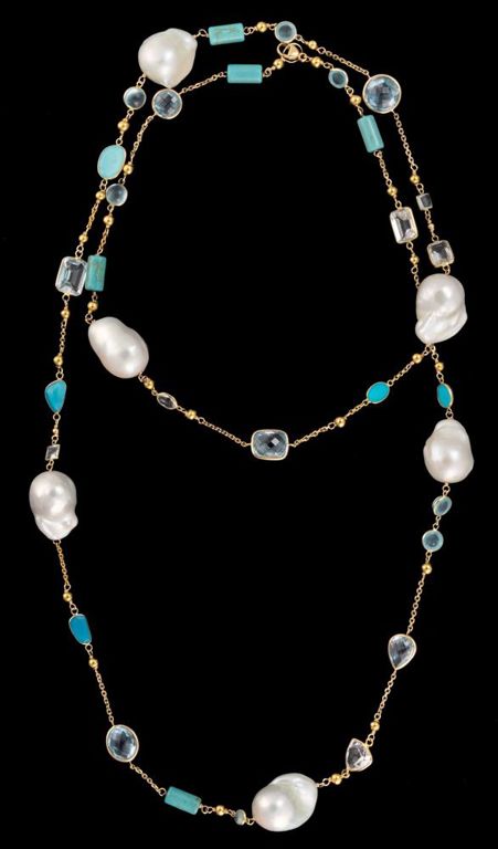 14k/18k yellow gold, baroque pearl and stone necklace