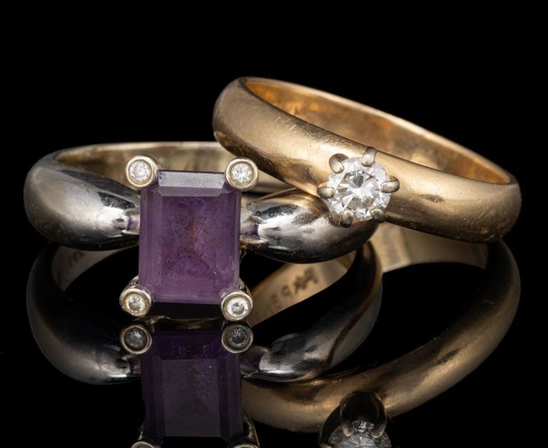 14k gold, diamond and amethyst lady's rings