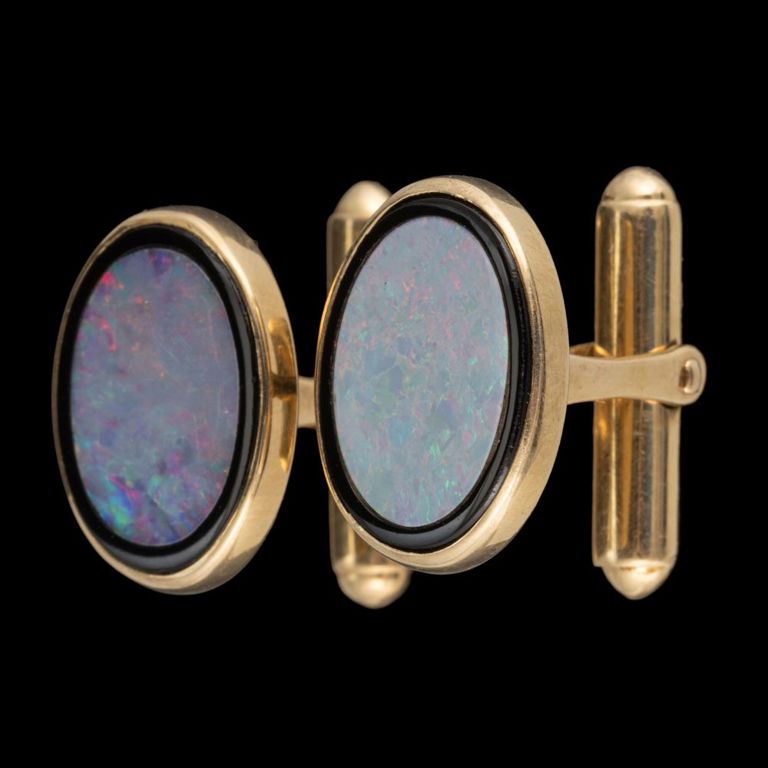 14k yellow gold opal and onyx cufflinks