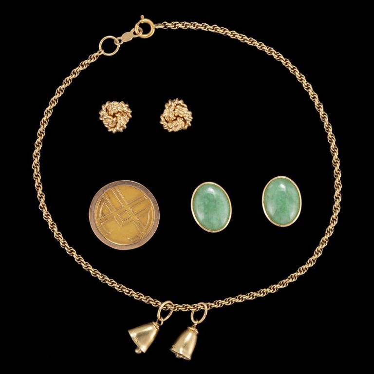 10k and 14k yellow gold jewelry lot of six pieces