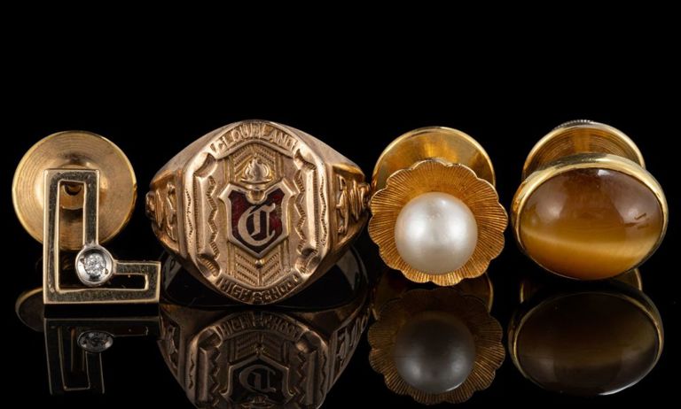 Vintage 10k, 14k, and 18k yellow gold ring and pins