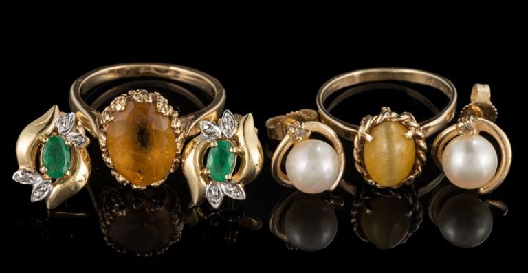 Vintage 10k and 14k yellow gold and gemstone lady's jewelry