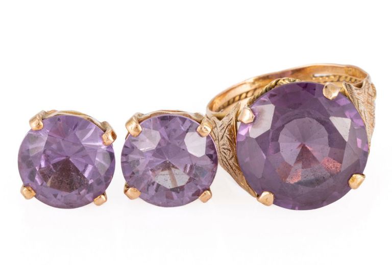 12k rose gold and gemstone three-piece jewelry set