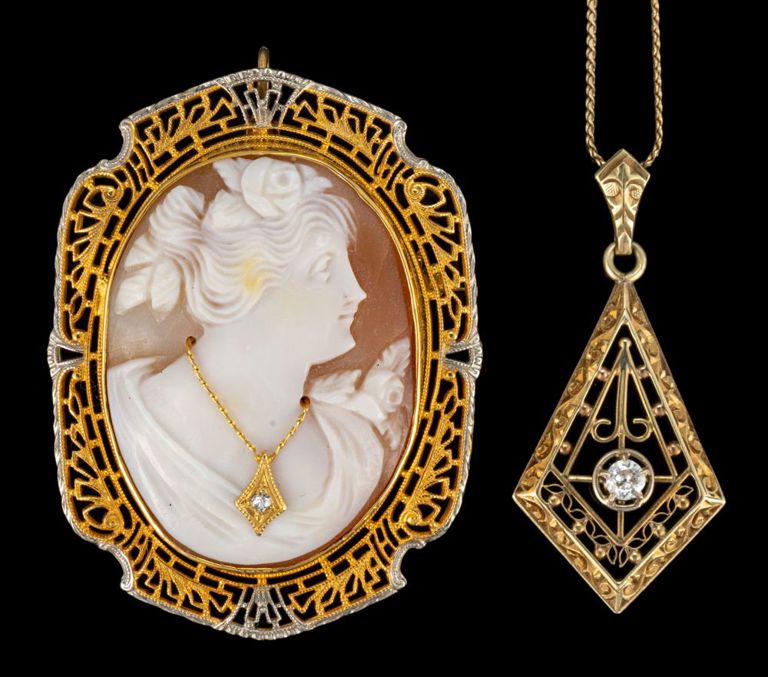Lot of two 10k and 14k gold and diamond jewelry