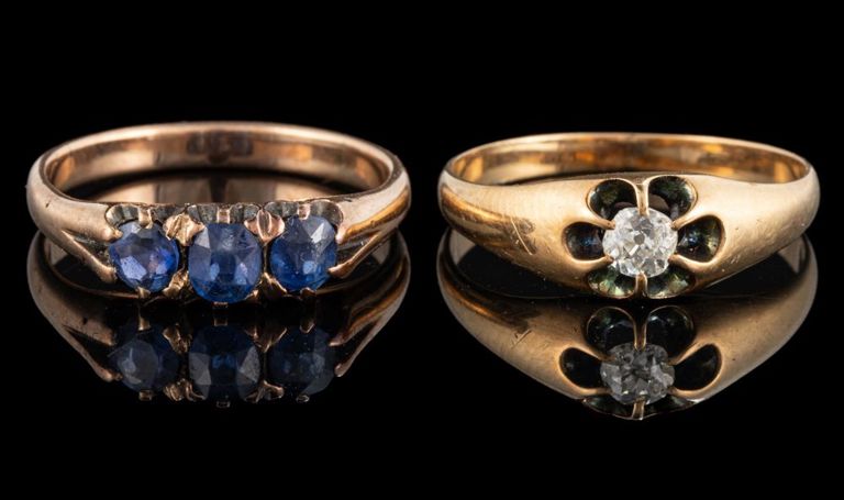 Lot of two 10-14k and 15k gold gemstone lady's rings