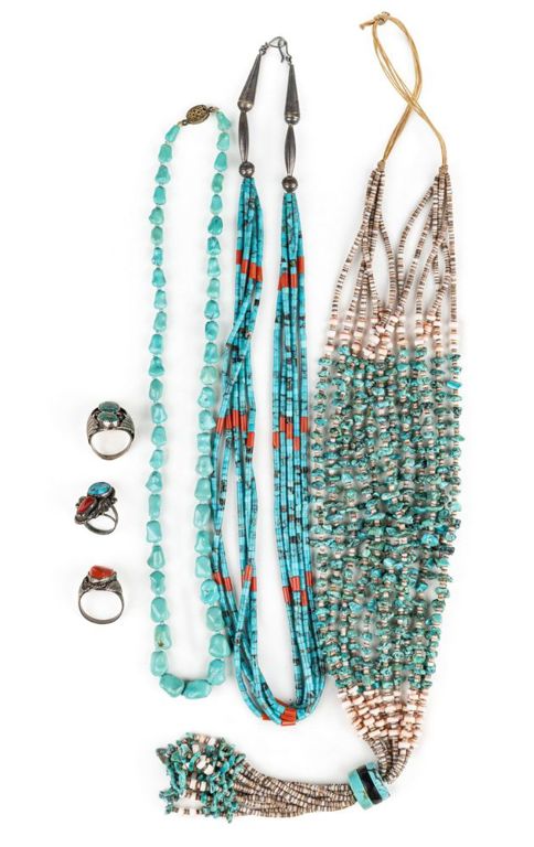 Lot of five Native American sterling silver and other jewelry