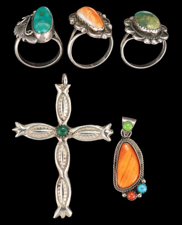 Lot of five Native American Navajo and sterling silver jewelry