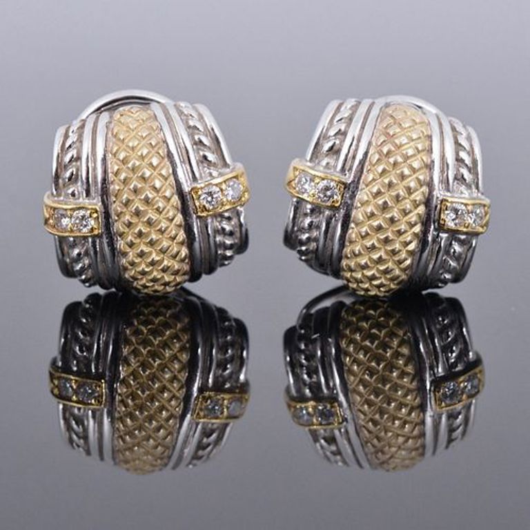 18k gold, sterling silver and diamond estate earrings