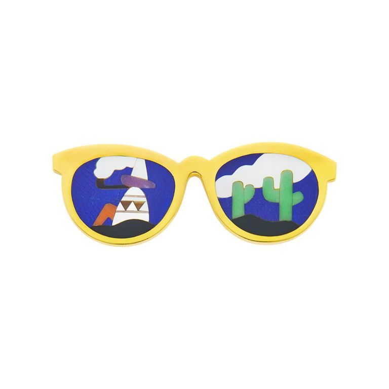 Asch Grossbardt 14k gold and inlaid hardstone sunglasses brooch