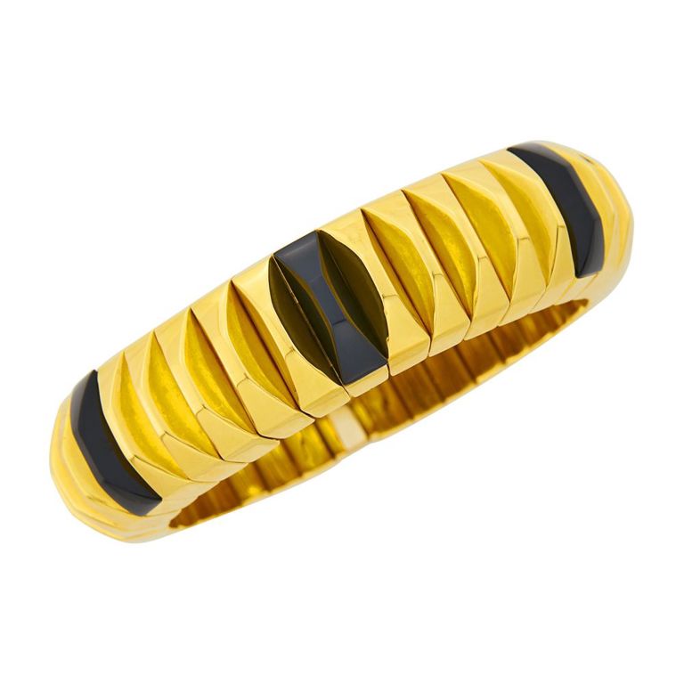 Gold and black onyx bangle bracelet