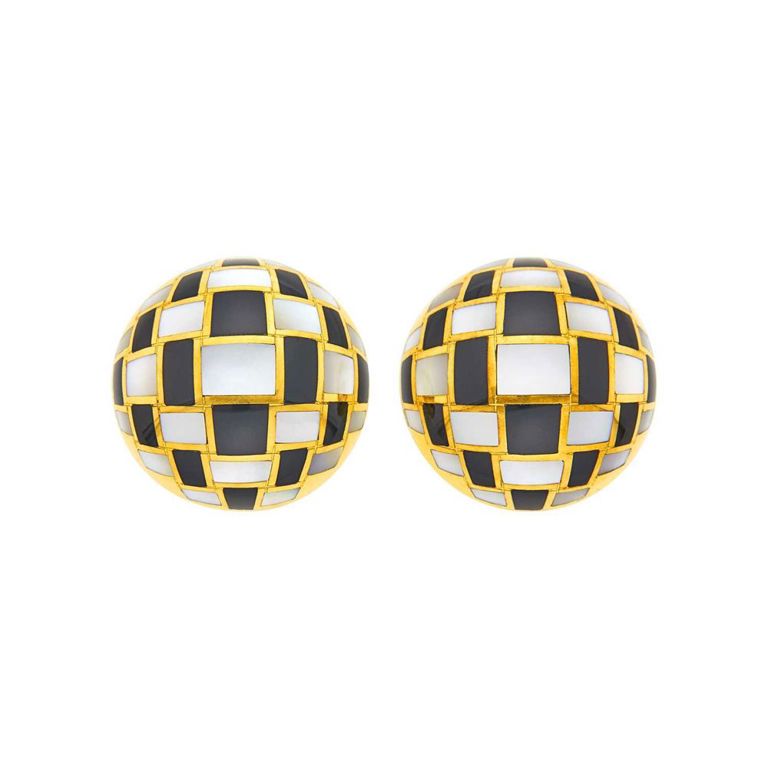 Tiffany & Co. gold, mother-of-pearl and jade earrings