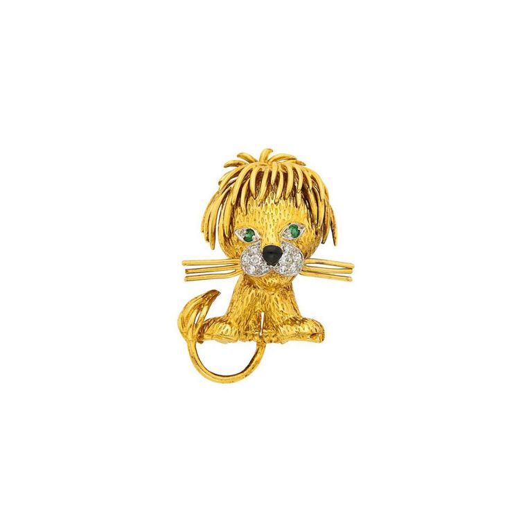 Van Cleef & Arpels gold, diamond, emerald and enamel lion clip-brooch