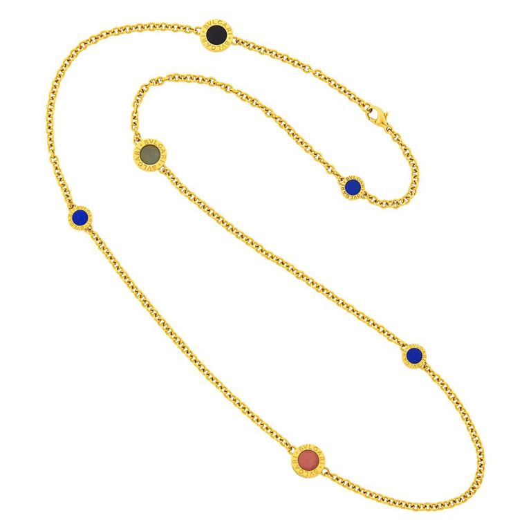 Bulgari long gold and hardstone chain necklace
