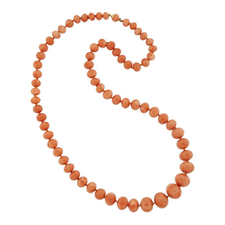 Long angel skin coral bead necklace