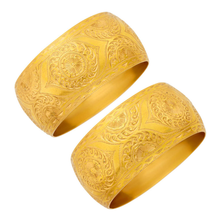 Pair of antique gold cuff bangle bracelets