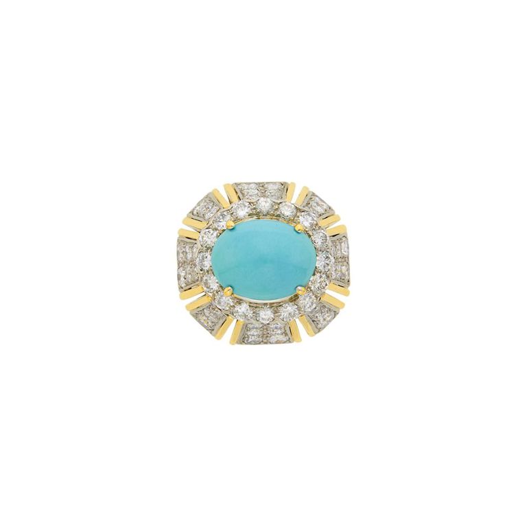 Two-color gold, turquoise, and diamond dome ring