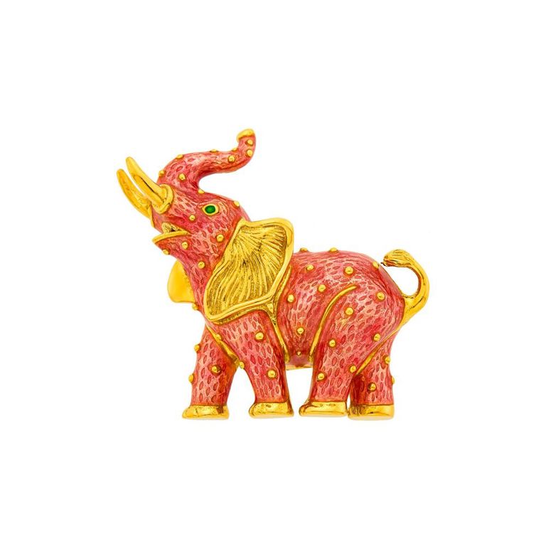 Hidalgo gold and pink enamel elephant pendant clip-brooch