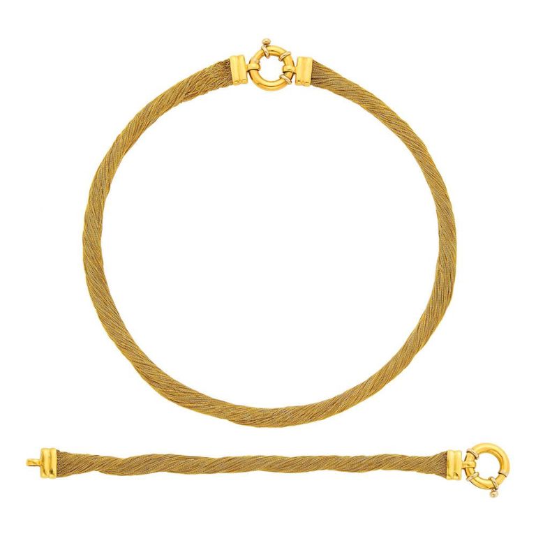Multistrand gold chain necklace and bracelet