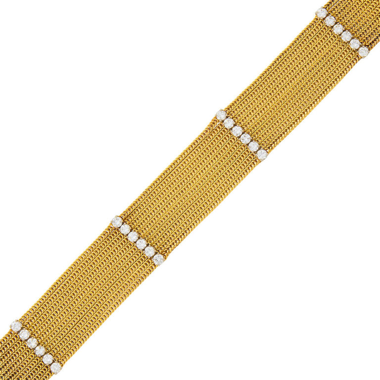 Ten strand gold and diamond chain bracelet