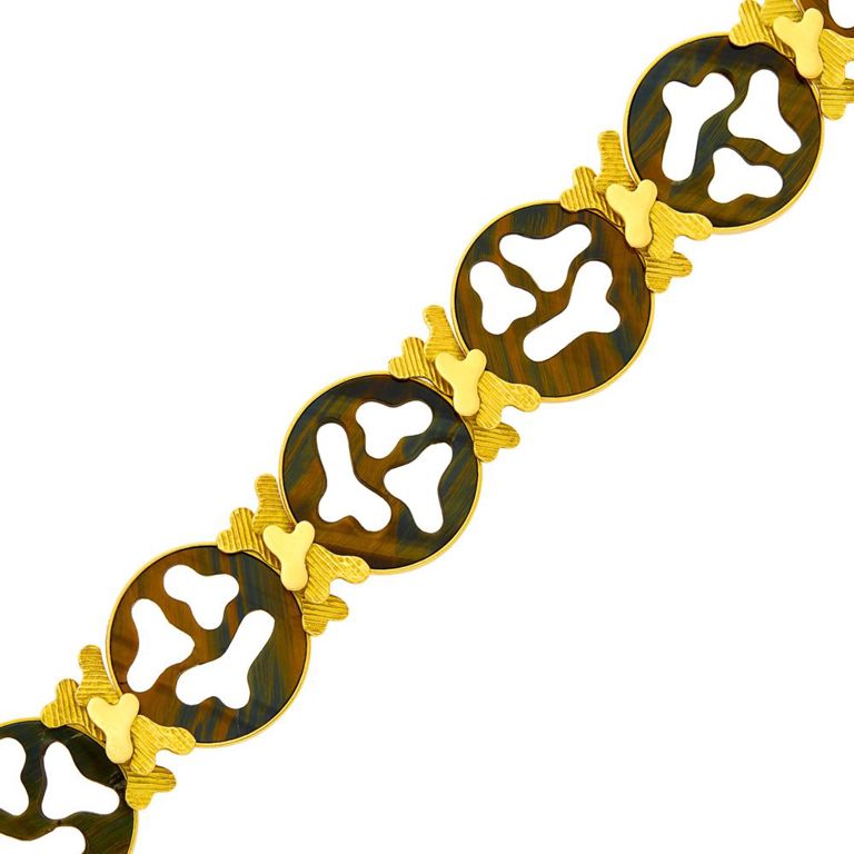 Wolfers gold and carved tiger's eye link bracelet