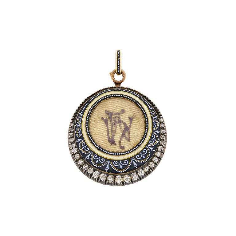 Antique silver, gold, diamond and enamel mourning locket