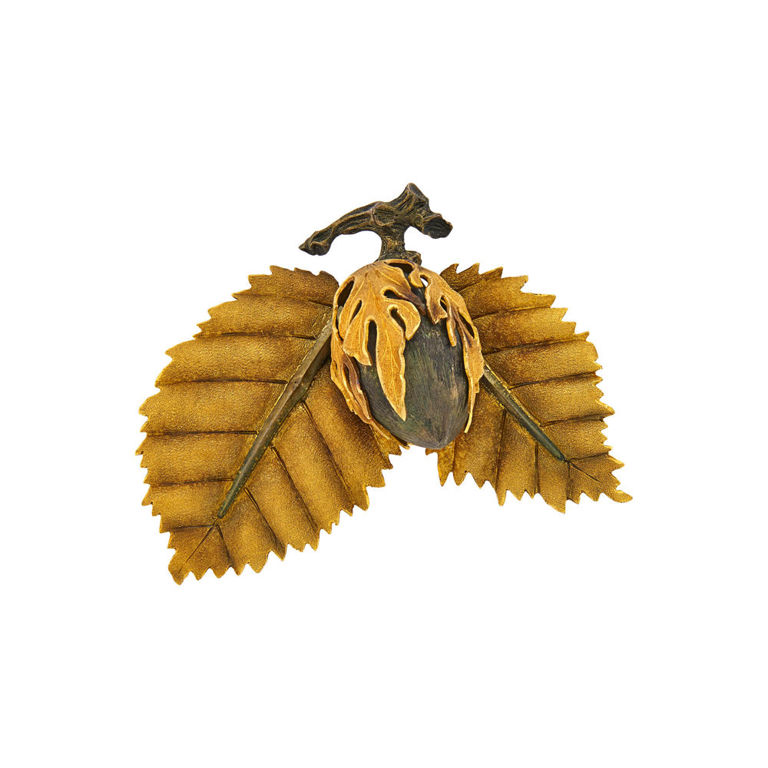 Buccellati two-color gold and silver acorn clip-brooch