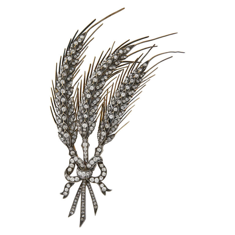 Georgian silver, gold and diamond wheat sheaf brooch