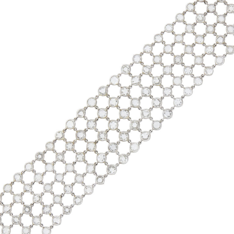 White gold and diamond lattice bracelet