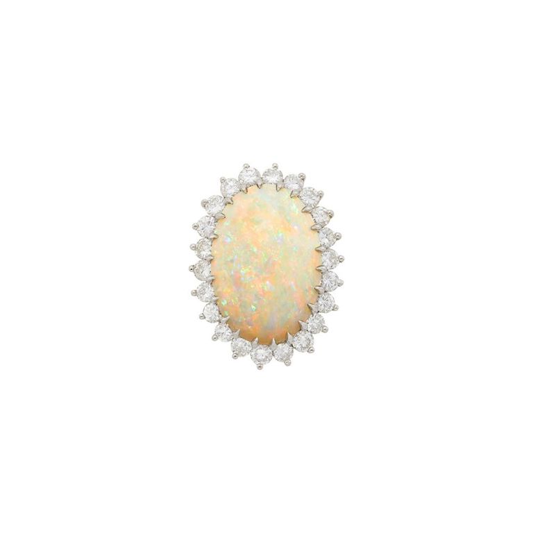 Platinum, opal and diamond pendant-brooch