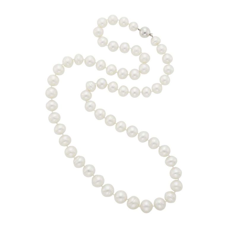 Long South Sea baroque cultured pearl necklace with white gold ball clasp