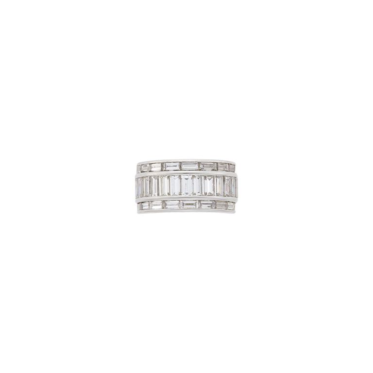 Wide platinum and diamond band ring