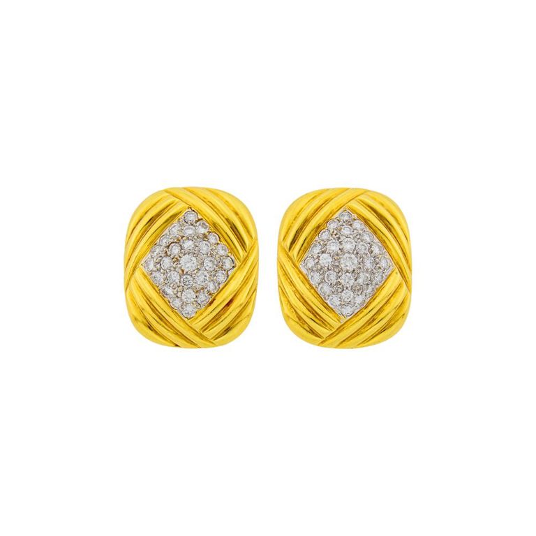 Pair of two-color gold and diamond earrings