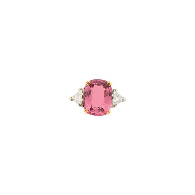 Two-color gold, pink spinel and diamond ring