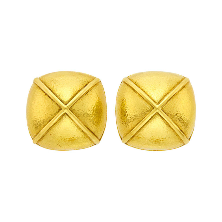 David Webb hammered gold dome earclips