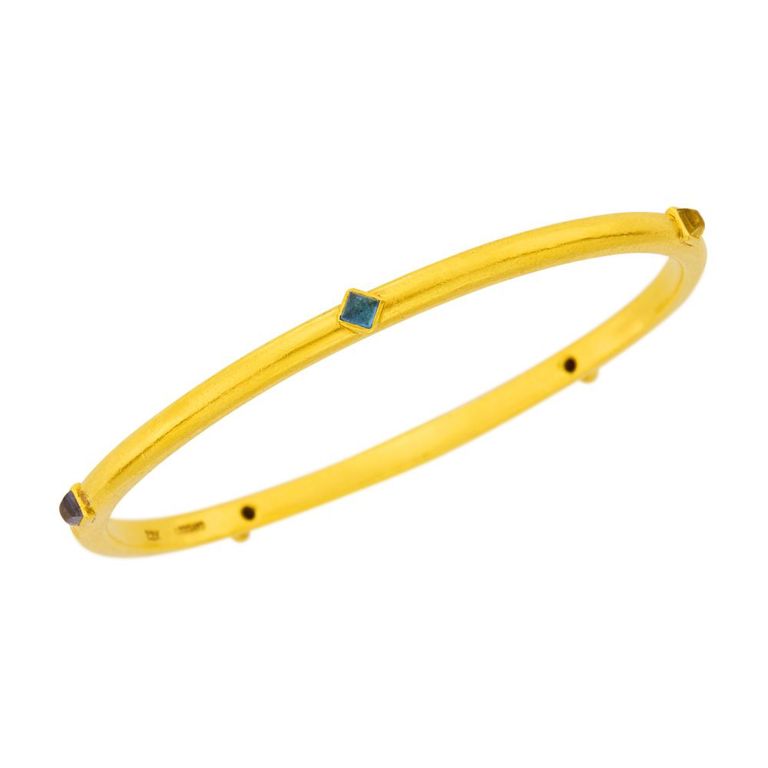 High karat gold and cabochon gem-set bangle bracelet