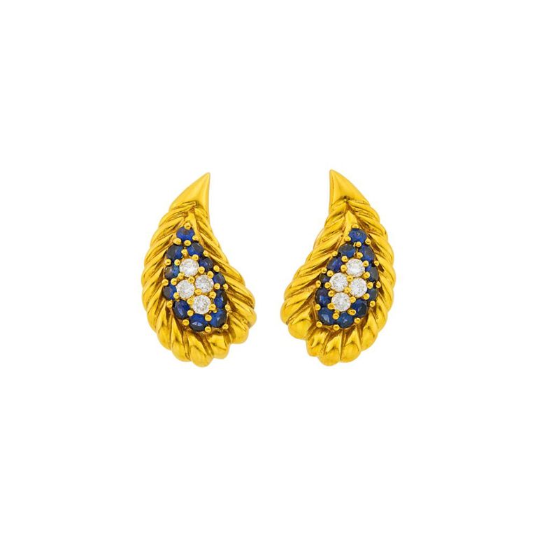 Tiffany & Co. gold, diamond and sapphire earclips